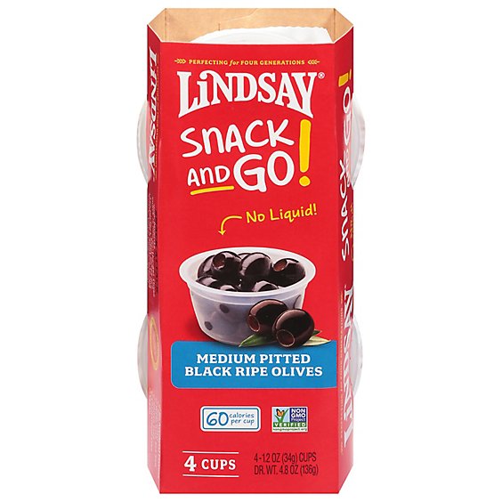 Lindsay Snack And Go Black Medium Pitted Olives Cups - 4.8 Oz
