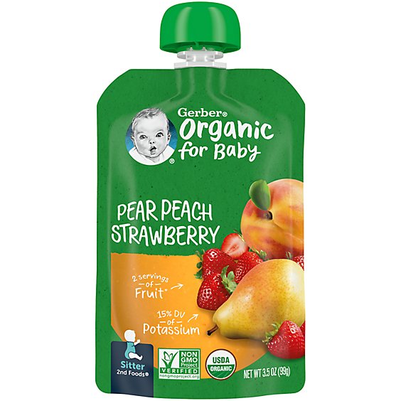 Gerber 2nd Foods Organic Pear Peach Strawberry Baby Food Pouch - 6-3.5 Oz