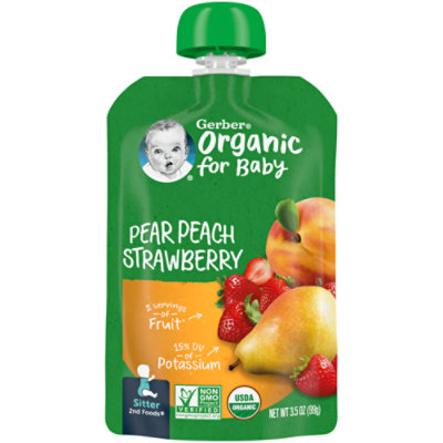 Gerber 2nd Foods Organic Pear Peach Strawberry Baby Food Pouch - 6-3.5 Oz