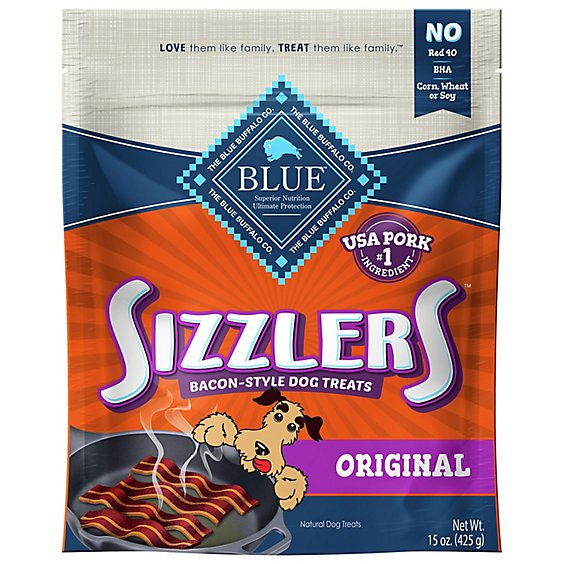 BLUE Sizzlers Dog Treats Bacon Style Original Super Size - 15 Oz