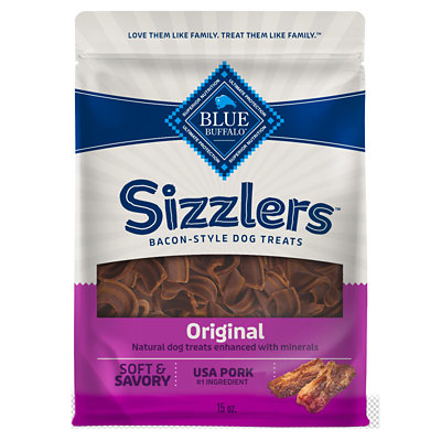 BLUE Sizzlers Dog Treats Bacon Style Original Super Size - 15 Oz