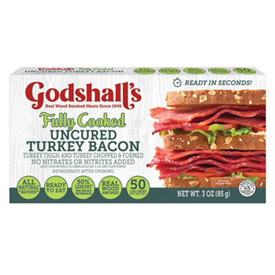 Godshalls Fully Cooked Turkey Bacon Sliced - 3 Oz - Image 1