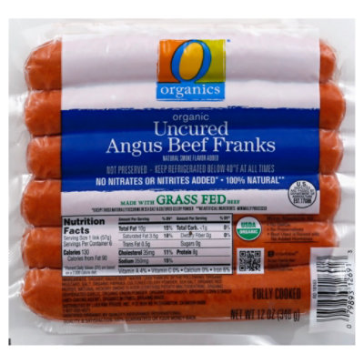 O Organics Franks Beef Uncured Grass Fed - 12 Oz
