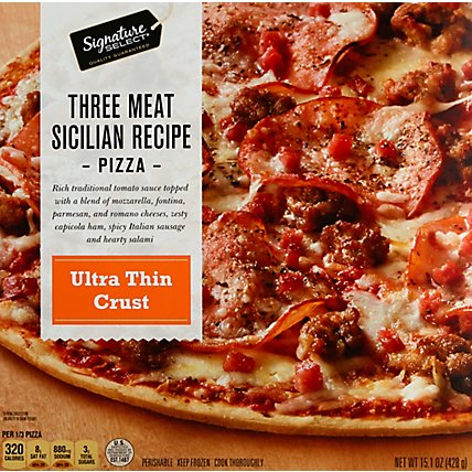 Signature SELECT Pizza Thin Crust 3 Meat Sicilian Frozen - 15.1 Oz - Image 2