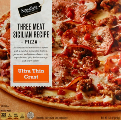 Signature SELECT 3 Meat Sicilian Thin Crust Frozen Pizza - 15.1 Oz - Image 2