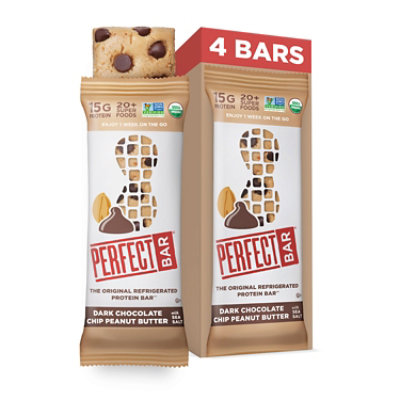 Perfect Bar Protein Bars Dark Chocolate Chip Peanut Butter Gluten-Free 4 Count - 2.3 Oz Each