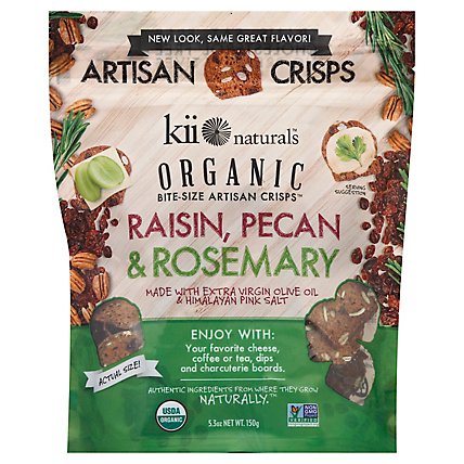 Kii Naturals Artisan Crisps Organic Bite Size Raisin Pecan & Rosemary - 5.3 Oz - Image 1