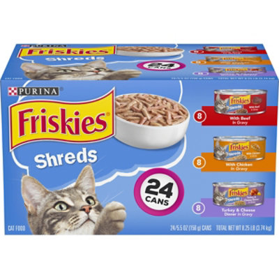  Friskies Cat Food Wet Shreds Beef Chicken And Turkey & Cheese Dinner - 24-5.5 Oz 