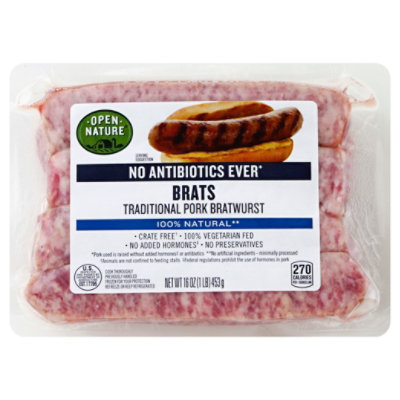  Open Nature Bratwurst Pork Original - 16 Oz 