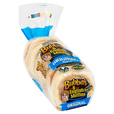 Bubbas English Muffins Fork Split Original White 6 Count - 12 Oz