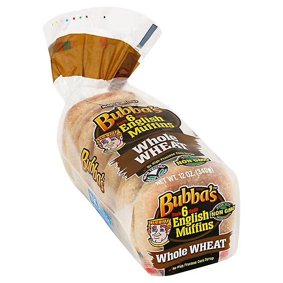 Bubbas English Muffins Fork Split Whole Wheat 6 Count - 12 Oz