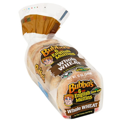 Bubbas English Muffins Fork Split Whole Wheat 6 Count - 12 Oz