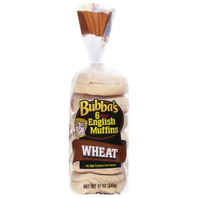 Bubbas English Muffins Fork Split Whole Wheat 6 Count - 12 Oz