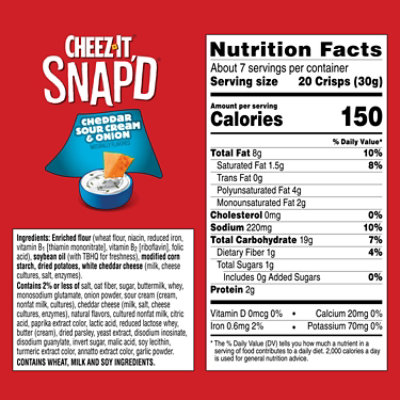 Cheez-It Snapd Cheese Cracker Chips Thin Crisps Cheddar Sour Cream Onion - 7.5 Oz - Image 3