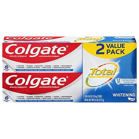 Colgate Total Whitening Toothpaste Paste Twin Pack - 2-4.8 Oz