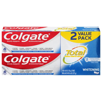 Colgate Total Whitening Toothpaste Paste Twin Pack - 2-4.8 Oz