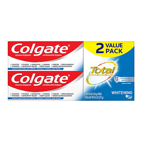Colgate Total Whitening Toothpaste Gel Twin Pack - 2-4.8 Oz