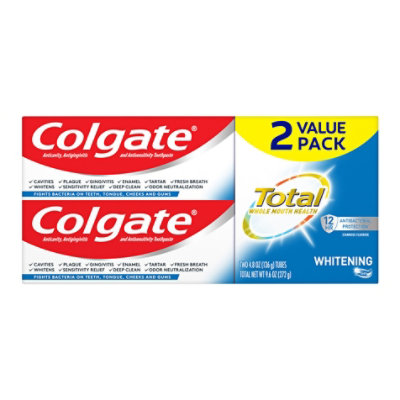 Colgate Total Whitening Toothpaste Gel Twin Pack - 2-4.8 Oz