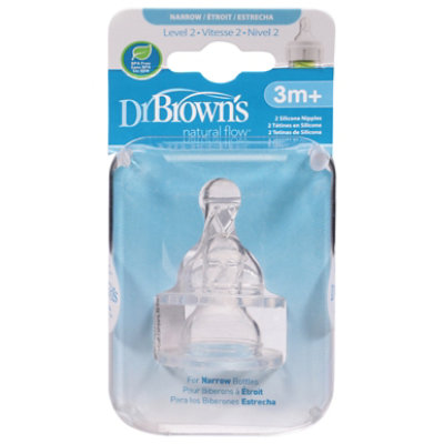 Dr. Brown's Natural Flow® Narrow Baby Bottle Silicone Nipple, 2-Pack