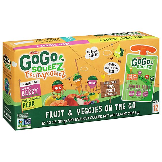 GoGo squeeZ Fruit & VeggieZ Variety Pack Pear Berry - 12 - 3.2 Oz