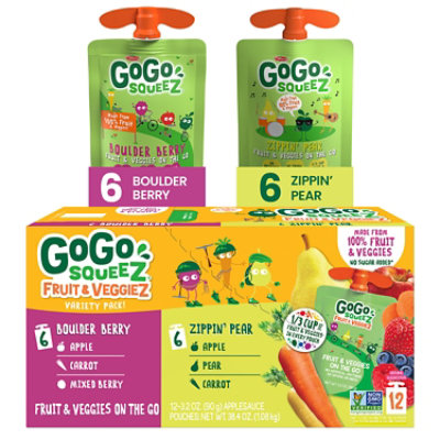 GoGo squeeZ Fruit & VeggieZ Variety Pack Pear Berry - 12 - 3.2 Oz - Image 2