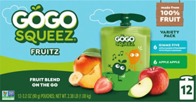 GoGo squeeZ Applesauce Variety Pack Apple Apple Gimme Five! - 12-3.2 Oz