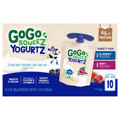 GoGo squeeZ YogurtZ, Variety Pack Blueberry Berry - 10 - 3 Oz - Image 3