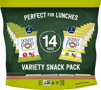SkinnyPop Popped Popcorn Variety Pack Original and White Cheddar Popcorn - 14-0.5 Oz - Image 1