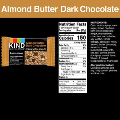 KIND Healthy Grains Almond Butter Dark Chocolate Gluten Free Snack Bars - 5-1.2 Oz - Image 2