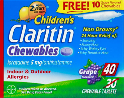 Claritin Childrens Antihistamine Chewable Tablets Indoor & Outdoor Allergies 5mg Grape - 40 Count - Image 2