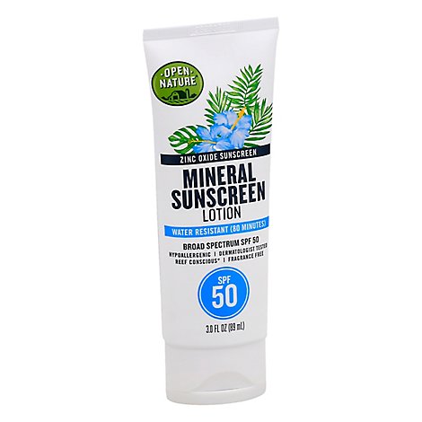 Open Nature Sunscreen Lotion Mineral Zinc Oxide Water Resistant SPF 50 - 3 Fl. Oz.