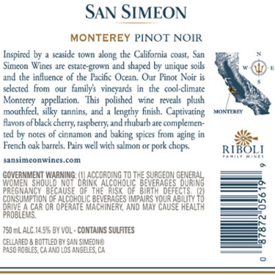 San Simeon Wine Pinot Noir Monterey - 750 Ml - Image 5
