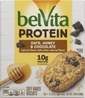 belVita Protein Biscuits Soft Baked Oats Honey & Chocolate 4 Count - 7.04 Oz - Image 2