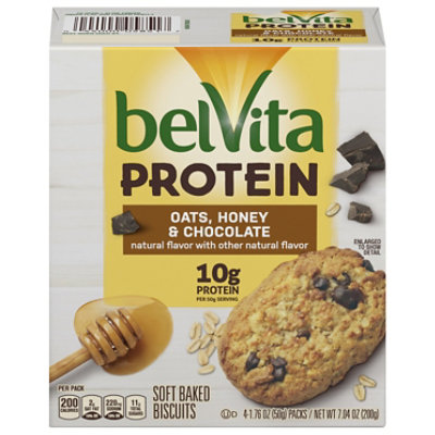 belVita Protein Biscuits Soft Baked Oats Honey & Chocolate 4 Count - 7.04 Oz