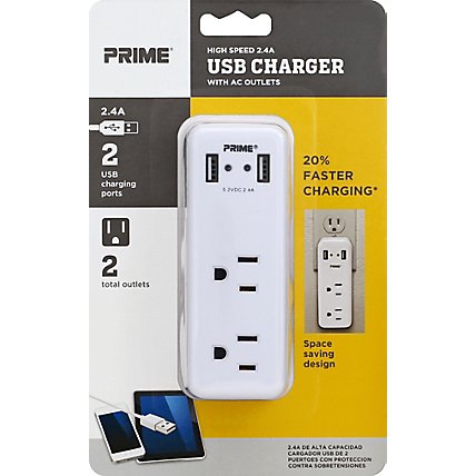 Prime Charger With AC Outlets 2 USB Port and 2 Outlet 2.4A - Each - Image 2