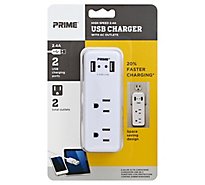 Prime Charger With AC Outlets 2 USB Port and 2 Outlet 2.4A - Each