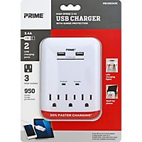 Prime Charger With Surge Protection 2 USB Port and 3 Outlet 3.4A - Each - Image 2