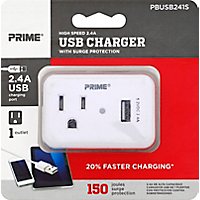 Prime Charger With Surge Protection 2 USB Port and 1 Outlet 2.4A - Each - Image 1