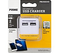 Prime Charger 2 USB Port Foldable Plug 3.4A - Each