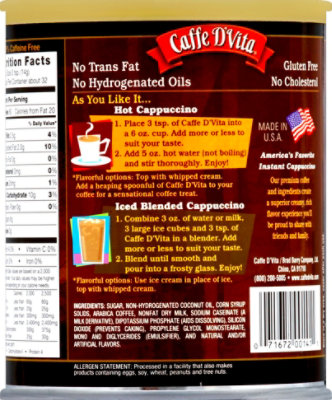 Caffe DVita Cappuccino Premium Instant Irish Cream - 16 Oz - Image 3