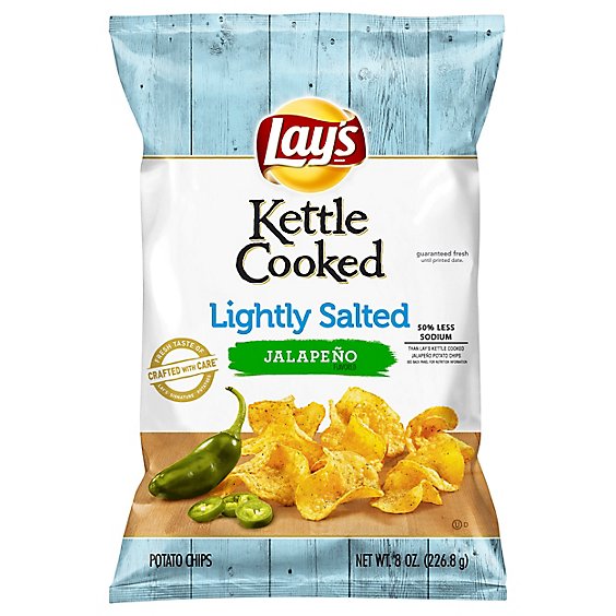 Lays Potato Chips Kettle Cooked Lightly Salted Jalapeno - 8 Oz