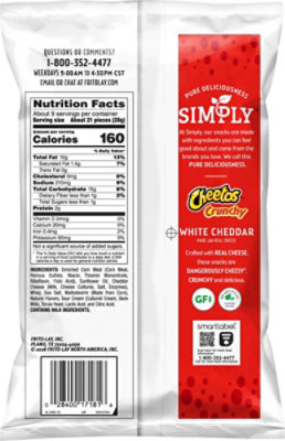 CHEETOS Simply Crunchy Cheese Flavored Snacks White Cheddar - 8.5 Oz - Image 6