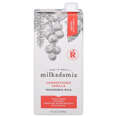 Milkadamia Macadamia Milk Unsweetened Vanilla 1 Quart - 32 Fl. Oz.
