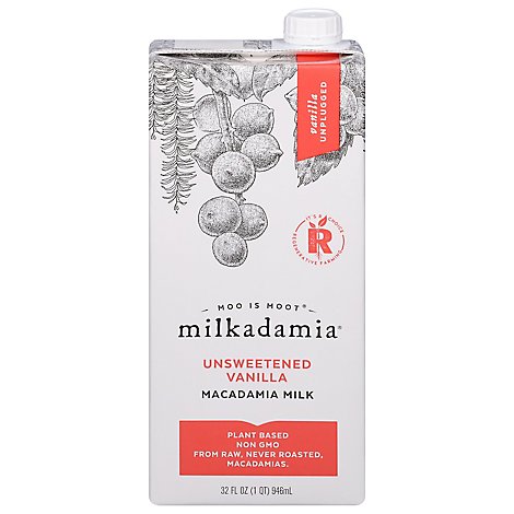 Milkadamia Macadamia Milk Unsweetened Vanilla 1 Quart - 32 Fl. Oz.