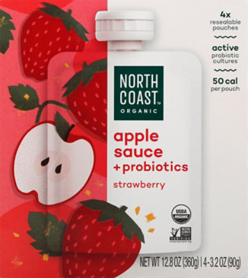 North Coast Organic Apple Sauce + Probiotics Strawberry - 4-3.2 Oz - Image 2