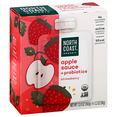 North Coast Organic Apple Sauce + Probiotics Strawberry - 4-3.2 Oz - Image 1