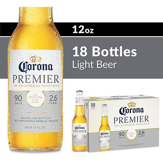 Corona Premier Mexican Lager Light Beer Bottles 4.0% ABV - 18-12 Fl. Oz.
