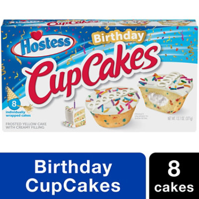 HOSTESS Birthday Cupcakes Creamy Center Frosted Cupcakes 8 Count - 13.1 Oz - Image 1