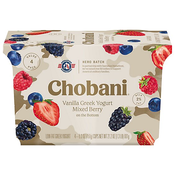 Chobani Yogurt Greek Low Fat Vanilla On The Bottom Mixed Berry - 4-5.3 Oz