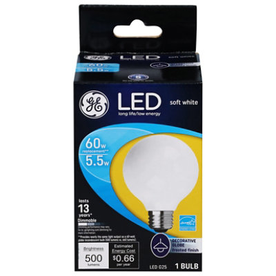 GE Light Bulb LED Soft White Decorative Globe Frosted Finish 60 Watts G25 - Each - Image 3